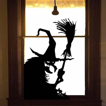 Korku Parti Malzemeleri Cadılar Bayramı pencere dekorasyonu Cadılar Bayramı Kapı Duvar dekorasyon çıkartması Korkunç Cadı Cadılar Bayramı Ev Dekor 1