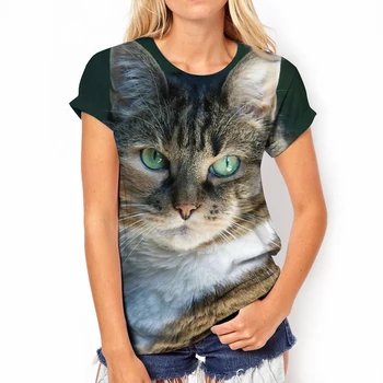 Yazlık t-Shirt Kadın 3D Baskı Sevimli Kedi Moda Tee 2023 Yeni Harajuku Hayvan kısa kollu t-shirt Büyük Boy Giyim Camiseta 2
