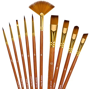 10 adet Boya Fırçası Seti Çoklu Stilleri Naylon Saç Kısa Çubuk Kahverengi Boyama Fırçası Yağ Akrilik Suluboya Guaj Sanat Malzemeleri