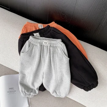 Bebek Yürümeye başlayan Çocuk Spor Pantolon Astar Kış moda Erkek Bebek Kız Rahat Pantolon Gevşek Sıcak Polar 1 pantolon Pamuk-526Y koşucu  2