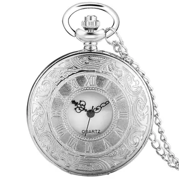 Basit Gümüş Romen Rakamları cep saati Erkekler Kadınlar Lüks Hollow Vaka Kuvars Steampunk Vintage Kolye Kolye Hediye cep saati