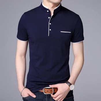 2022 Yeni Moda Marka POLO GÖMLEK erkek Yaz Mandarin Yaka Slim Fit Düz Renk Düğmesi Nefes Polo Rahat Erkek Giyim 1