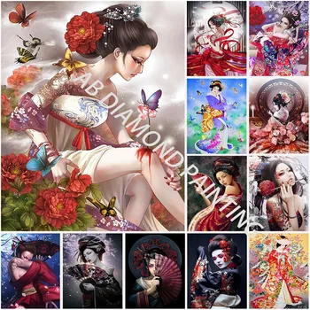 5D AB Elmas Boyama Japon Geyşa Kadın Çapraz Dikiş Mozaik Kimono Seks Sanat El Sanatları Hediye Odası DecorHome Dekorasyon 1