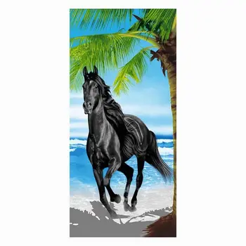 Siyah at tasarım moda banyo havlusu uzun polyester yumuşak baskı seyahat dropshipping 70 * 140 1