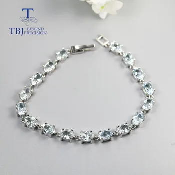 TBJ, Brezilya Açık mavi akuamarin Taş bilezik oval 5 * 7mm 17 adet 15ct doğal taş Takı 925 ayar gümüş bayan için
