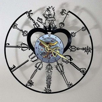 Vintage Vinil Kayıt duvar saati Modern Tasarım Karikatür Kingdom Hearts Karakterler 3D Saatler Duvar Saati Ev Dekor Hediyeler Çocuklar için 2