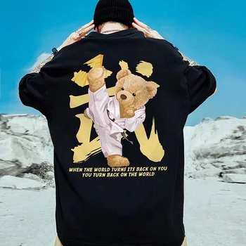 Kung Fu Ayı Grafik Tshirt erkek Komik kısa kollu tişörtler 2022 Yaz Büyük Boy Rahat Gevşek Tee Üstleri Erkek Y2K Giyim