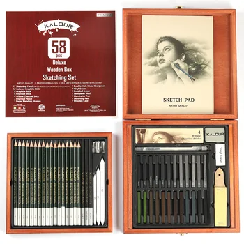 Avrupa tarzı High-end Ahşap Kutu Kroki kalem seti 58 Sanat Boyama Araçları profesyonel fırçalar Sanat Eşyaları 23x23. 6cm 1