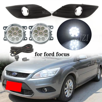 LED halojen sis farları Ford Focus sedan 2009-2011 için sis lambası far kapakları sis lambaları çerçeve Izgarası Kablo Demeti anahtarı teller kiti