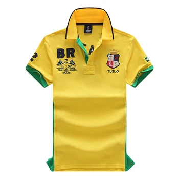 Ücretsiz kargo!2022 Yüksek Kaliteli ulusal bayrak Sarı Brezilya polo gömlekler Kısa Kollu nakış erkek T-shirt boyutu S-6XL