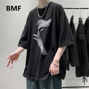 2020 Erkek Giyim Kpop Kore Tarzı Büyük Boy T-Shirt Streetwear Hip Hop T Shirt Ulzzang Baskılı Kısa Kollu Çift Elbise