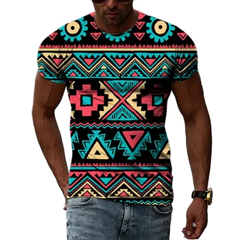Yaz Unisex Etnik Renkli Desen Kişilik Erkek T-Shirt 3D Moda Trendi Rahat Baskılı Yuvarlak Boyun Kısa Kollu Tees Tops 2