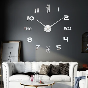 Ev Dekorasyon 48 inç Büyük Ayna duvar saati Modern Tasarım 3D DIY Büyük Dekoratif duvar saati s İzle Duvar Benzersiz Yeni Yıl Hediye 1