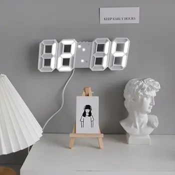 3D Gece Lambası USB LED Dijital duvar saati Masa masaüstü çalar saat ekran elektronik Saat Ev Dekorasyon 2