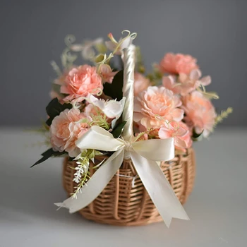 Dokuma Çiçek Sepeti Rattan Depolama Sepeti Çiçek Kız El Sepeti El Yapımı Çiçek Sepeti Ev Düğün Dekor İçin 2