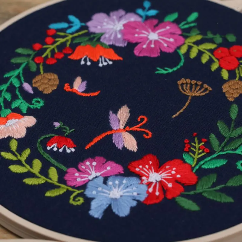 Çiçekler Desen DIY Nakış Başlangıç Kiti gergef Kumaş Renk Konuları alet takımı Sanat Oya Dikiş El Sanatları Görüntü 3