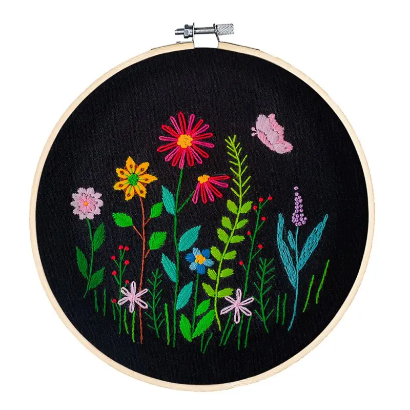 Çiçekler Desen DIY Nakış Başlangıç Kiti gergef Kumaş Renk Konuları alet takımı Sanat Oya Dikiş El Sanatları Görüntü 4