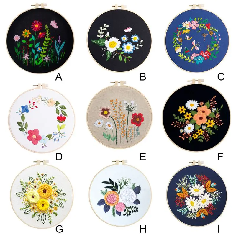 Çiçekler Desen DIY Nakış Başlangıç Kiti gergef Kumaş Renk Konuları alet takımı Sanat Oya Dikiş El Sanatları Görüntü 5