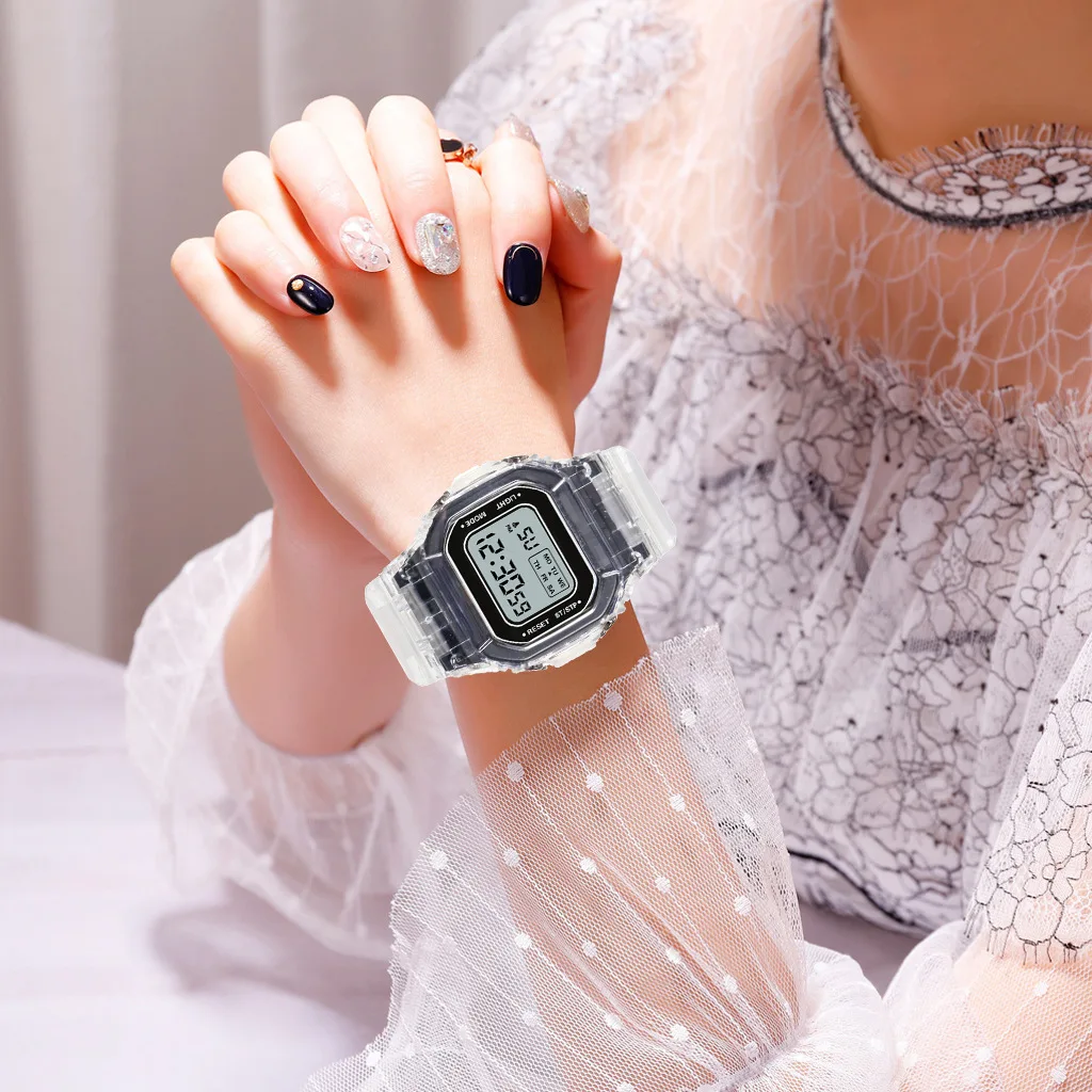 Şeffaf dijital saat Kare Kadın Saatler Spor Elektronik Kol Saati İzle Reloj Mujer Saatler Dropshipping Görüntü 5